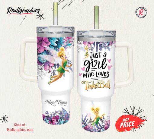 Disney Just A Girl Loves Tinker Bell Flower Pattern 40oz Tumbler