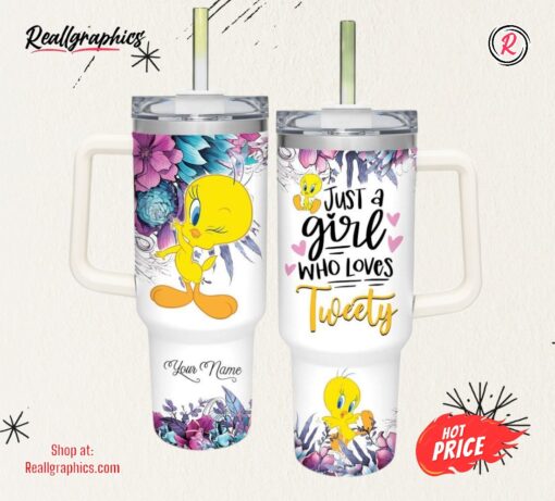 Disney Just A Girl Loves Tweety Flower Pattern 40oz Tumbler