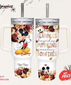 Disney Mickey Mouse Flannels Pumpkins Bonfires Fall Theme Pattern 40oz Tumbler