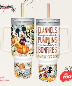 Disney Mickey Mouse Flannels Pumpkins Bonfires Pattern 40oz Stainless Steel Tumbler