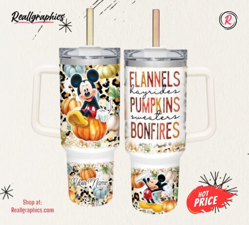 Disney Mickey Mouse Flannels Pumpkins Bonfires Pattern 40oz Stainless Steel Tumbler
