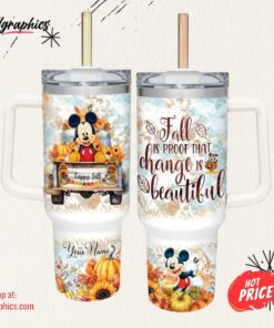 Disney Mickey Mouse Happy Fall Pumpkin Flower Pattern 40oz Tumbler
