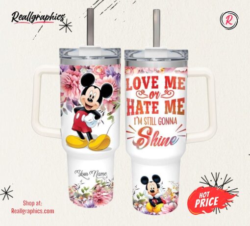 Disney Mickey Mouse  I’m Still Gonna Shine Flower Pattern 40oz Stainless Steel Tumbler