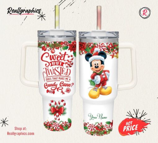 Disney Mickey Mouse Sweet But Twisted Christmas Theme Pattern 40oz Tumbler