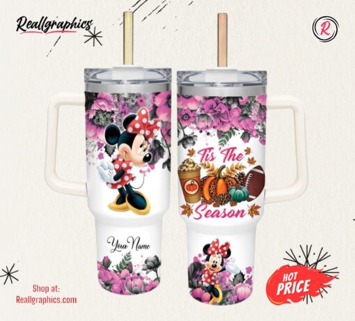 Disney Minnie Mouse Tis The Season Fall Leaf Pattern 40oz Stainless Steel Tumbler