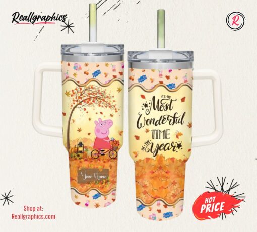Disney Pegga Pig Most Wonderful Time Fall Leaf Pattern 40oz Stainless Steel Tumbler
