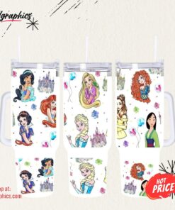 Disney Princess Cup 40 Oz Disney Princesses Stainless Steel Stanley Tumbler Dupe Cup With Handle 40Oz