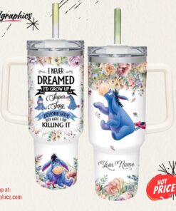 Disney Super Sexy Eeyore Lady Vintage Flower Pattern 40oz Stainless Steel Tumbler