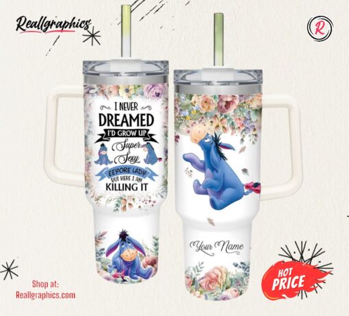 Disney Super Sexy Eeyore Lady Vintage Flower Pattern 40oz Stainless Steel Tumbler