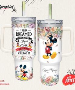 Disney Super Sexy Mickey Mouse Lady Vintage Flower Pattern 40oz Stainless Steel Tumbler