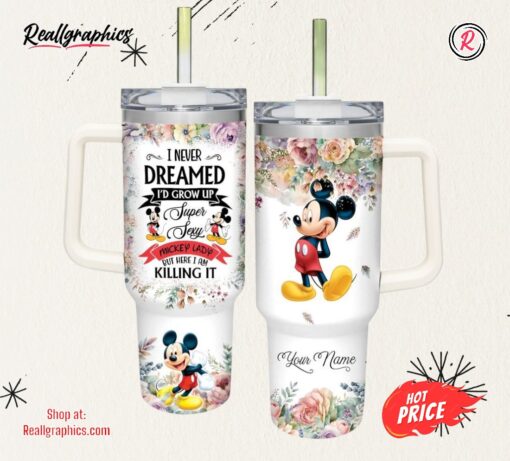 Disney Super Sexy Mickey Mouse Lady Vintage Flower Pattern 40oz Stainless Steel Tumbler