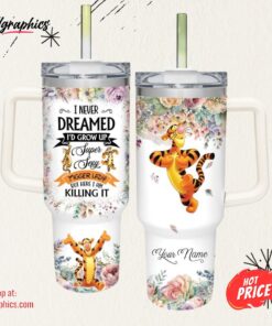 Disney Super Sexy Tigger Lady Vintage Flower Pattern 40oz Stainless Steel Tumbler