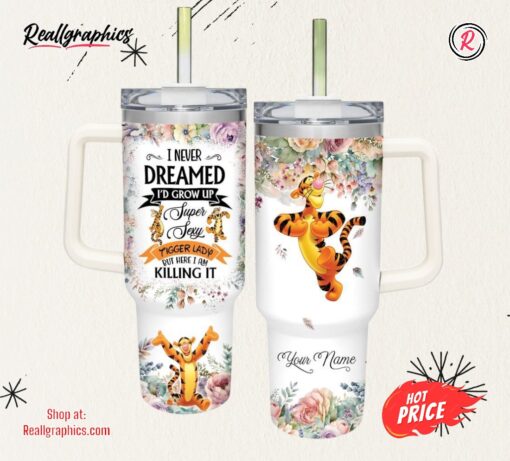 Disney Super Sexy Tigger Lady Vintage Flower Pattern 40oz Stainless Steel Tumbler