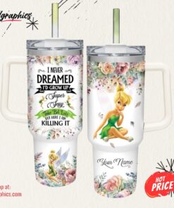 Disney Super Sexy Tinker Bell Lady Vintage Flower Pattern 40oz Stainless Steel Tumbler