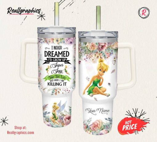 Disney Super Sexy Tinker Bell Lady Vintage Flower Pattern 40oz Stainless Steel Tumbler