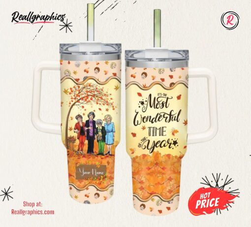 Disney The Golden Girls Most Wonderful Time Fall Leaf Pattern 40oz Stainless Steel Tumbler