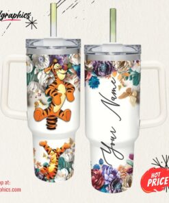 Disney Tigger 3d Colorful Flower Sublimation Pattern 40oz Tumbler