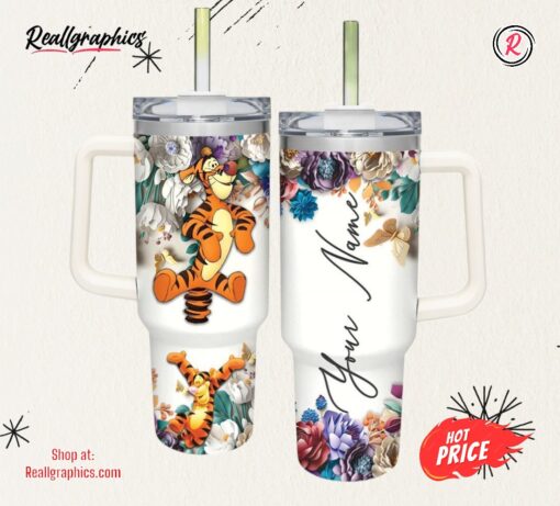 Disney Tigger 3d Colorful Flower Sublimation Pattern 40oz Tumbler