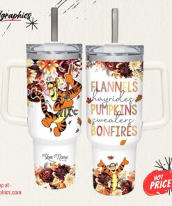 Disney Tigger Flannels Pumpkins Bonfires Fall Theme Pattern 40oz Tumbler
