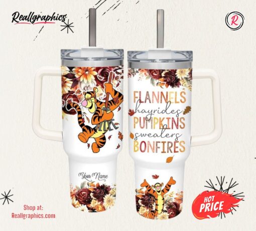 Disney Tigger Flannels Pumpkins Bonfires Fall Theme Pattern 40oz Tumbler