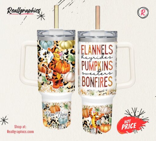 Disney Tigger Flannels Pumpkins Bonfires Pattern 40oz Stainless Steel Tumbler