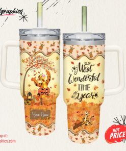 Disney Tigger Most Wonderful Time Fall Leaf Pattern 40oz Stainless Steel Tumbler