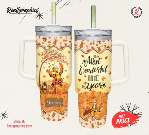 Disney Tigger Most Wonderful Time Fall Leaf Pattern 40oz Stainless Steel Tumbler