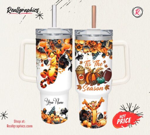 Disney Tigger Tis The Season Fall Leaf Pattern 40oz Stainless Steel Tumbler