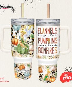 Disney Tinker Bell Flannels Pumpkins Bonfires Pattern 40oz Stainless Steel Tumbler
