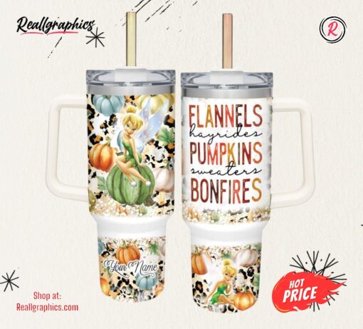 Disney Tinker Bell Flannels Pumpkins Bonfires Pattern 40oz Stainless Steel Tumbler