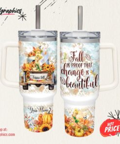 Disney Tinker Bell Happy Fall Pumpkin Flower Pattern 40oz Tumbler
