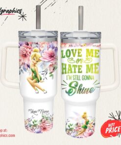 Disney Tinker Bell I’m Still Gonna Shine Flower Pattern 40oz Stainless Steel Tumbler