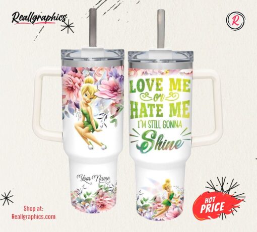 Disney Tinker Bell I’m Still Gonna Shine Flower Pattern 40oz Stainless Steel Tumbler