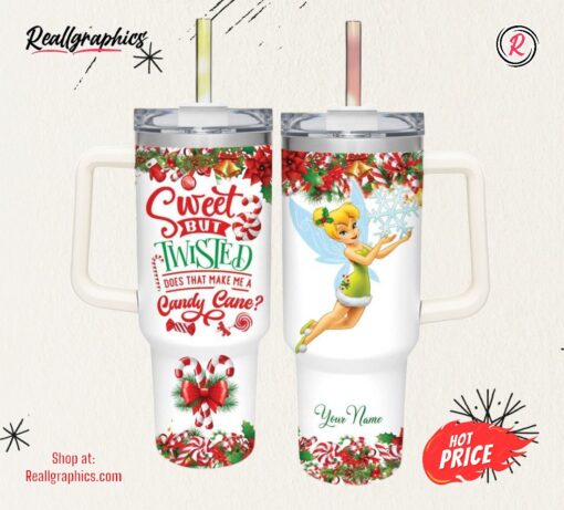 Disney Tinker Bell Sweet But Twisted Christmas Theme Pattern 40oz Tumbler