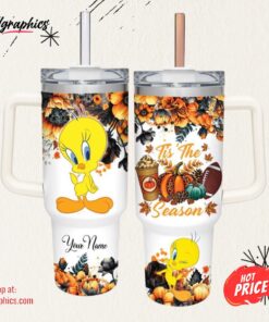 Disney Tweety Tis The Season Fall Leaf Pattern 40oz Stainless Steel Tumbler