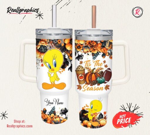 Disney Tweety Tis The Season Fall Leaf Pattern 40oz Stainless Steel Tumbler
