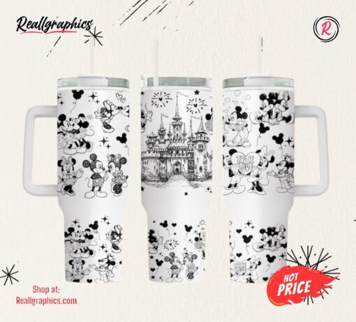 Disney Valentines Decor Stanley Cup 40 Oz Dupe Happy Valentines Day 40oz Quencher Tumbler Minnie And Mickey Mouse Magic Castle Disney Kingdom Gift For Couple