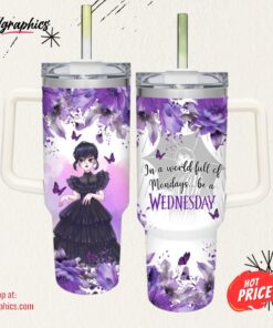 Disney Wednesday Flower Pattern 40oz Stainless Steel Tumbler