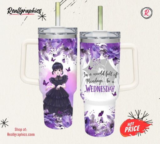 Disney Wednesday Flower Pattern 40oz Stainless Steel Tumbler