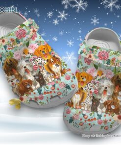 Dogs with Flower Pattern   Mint Color 3D Printed Crocs Clogs Shoes