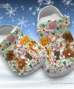 Dogs with Flower Pattern   Mint Color 3D Printed Crocs Clogs Shoes