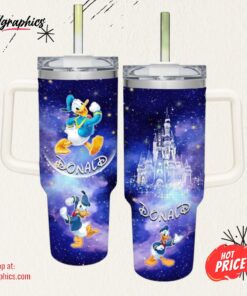 Donald Duck Castle Glitter Pattern 40oz Tumbler with Handle and Straw Lid