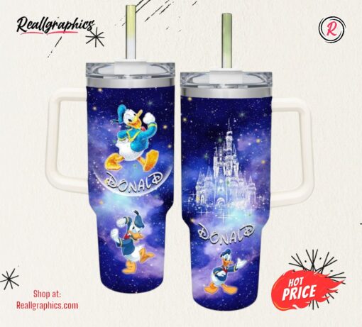 Donald Duck Castle Glitter Pattern 40oz Tumbler with Handle and Straw Lid
