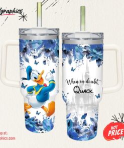 Donald Duck Flower Pattern 40oz Tumbler with Handle and Straw Lid