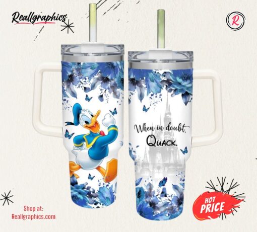 Donald Duck Flower Pattern 40oz Tumbler with Handle and Straw Lid