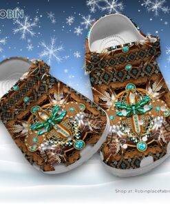Dragonfly with Native American Pattern 3D Printed Crocs Clogs Shoes