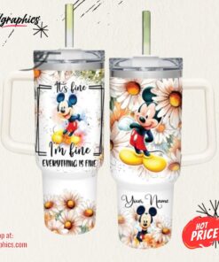 Everything Is Fine Mickey Mouse Daisy Flower Pattern 40oz Stainless Steel Tumbler And Straw Lid 40 Oz Stanley Travel Cups