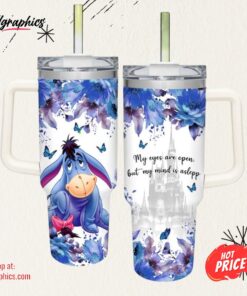Eeyore Flower Pattern 40oz Tumbler with Handle and Straw Lid