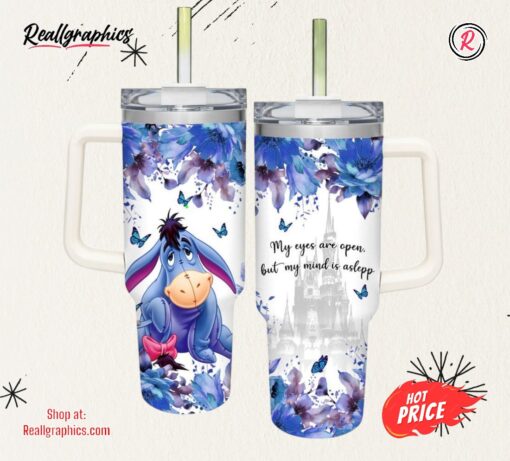 Eeyore Flower Pattern 40oz Tumbler with Handle and Straw Lid