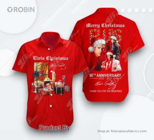 Elvis Presley Merry Chirstmas 90th Anniversary 1935 2025 Thank You For The Memories Hawaiian Shirt